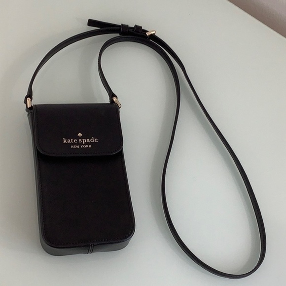 Kate Spade black leather crossbody purse size 4.25X1.5X7.5 EUC